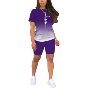 imagePINSV Womens 2 Piece Outfits Summer Printing Bodycon Short Pants Workout Sets24purple Gradient
