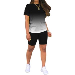 imagePINSV Womens 2 Piece Outfits Summer Printing Bodycon Short Pants Workout Sets5black Gradient