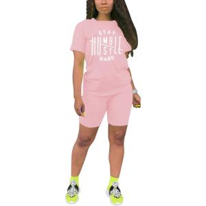 imagePINSV Womens 2 Piece Outfits Summer Printing Bodycon Short Pants Workout Sets9pink Print