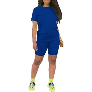 imagePINSV Womens 2 Piece Outfits Summer Printing Bodycon Short Pants Workout SetsBblue