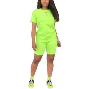 imagePINSV Womens 2 Piece Outfits Summer Printing Bodycon Short Pants Workout SetsBfluo Green