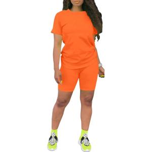 imagePINSV Womens 2 Piece Outfits Summer Printing Bodycon Short Pants Workout SetsBorange