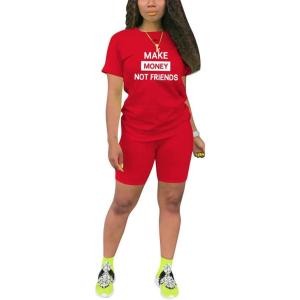 imagePINSV Womens 2 Piece Outfits Summer Printing Bodycon Short Pants Workout SetsCred