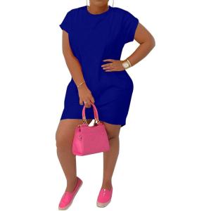 imagePINSV Womens Casual Summer T Shirt Dresses Short Sleeve Tunic Dress with PocketsBlue
