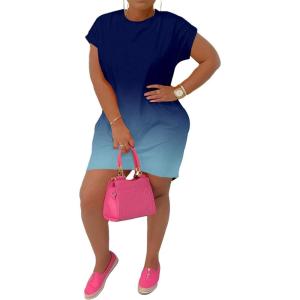 imagePINSV Womens Casual Summer T Shirt Dresses Short Sleeve Tunic Dress with PocketsDark Blue Gradient