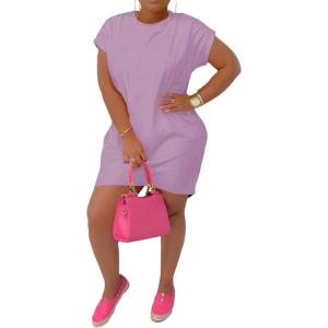 imagePINSV Womens Casual Summer T Shirt Dresses Short Sleeve Tunic Dress with PocketsPale Purple
