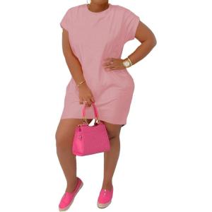 imagePINSV Womens Casual Summer T Shirt Dresses Short Sleeve Tunic Dress with PocketsPink