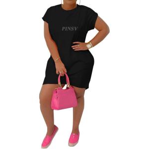 imagePINSV Womens Casual Summer T Shirt Dresses Short Sleeve Tunic Dress with PocketsV Black