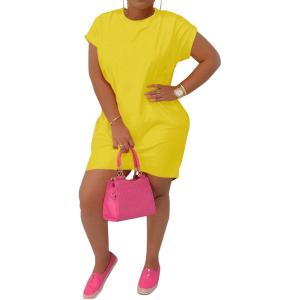 imagePINSV Womens Casual Summer T Shirt Dresses Short Sleeve Tunic Dress with PocketsYellow