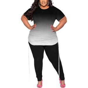 imagePINSV Womens Plus Size 2 Piece Outfits Sweatsuits Short Sleeve Jogger Sets TracksuitBblack Gradient