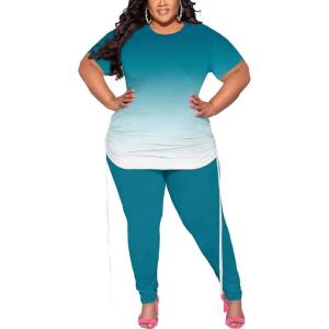 imagePINSV Womens Plus Size 2 Piece Outfits Sweatsuits Short Sleeve Jogger Sets TracksuitBturquoise Gradient