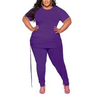 imagePINSV Womens Plus Size 2 Piece Outfits Sweatsuits Short Sleeve Jogger Sets TracksuitPurple