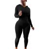 imagePINSV Two Piece Outfits For Women Matching Workout Sets Bodycon Tracksuit Long Sleeve Jogger Hoodie Sweatsuits SetBlack