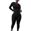 imagePINSV Two Piece Outfits For Women Matching Workout Sets Bodycon Tracksuit Long Sleeve Jogger Hoodie Sweatsuits SetBlack