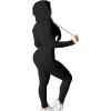 imagePINSV Two Piece Outfits For Women Matching Workout Sets Bodycon Tracksuit Long Sleeve Jogger Hoodie Sweatsuits SetBlack