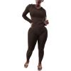 imagePINSV Two Piece Outfits For Women Matching Workout Sets Bodycon Tracksuit Long Sleeve Jogger Hoodie Sweatsuits SetBrown