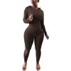 imagePINSV Two Piece Outfits For Women Matching Workout Sets Bodycon Tracksuit Long Sleeve Jogger Hoodie Sweatsuits SetBrown