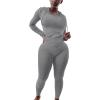 imagePINSV Two Piece Outfits For Women Matching Workout Sets Bodycon Tracksuit Long Sleeve Jogger Hoodie Sweatsuits SetGrey