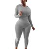 imagePINSV Two Piece Outfits For Women Matching Workout Sets Bodycon Tracksuit Long Sleeve Jogger Hoodie Sweatsuits SetGrey