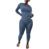 imagePINSV Two Piece Outfits For Women Matching Workout Sets Bodycon Tracksuit Long Sleeve Jogger Hoodie Sweatsuits SetGrey Blue