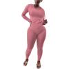 imagePINSV Two Piece Outfits For Women Matching Workout Sets Bodycon Tracksuit Long Sleeve Jogger Hoodie Sweatsuits SetPink