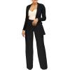 imagePINSV Women Casual Blazer Work Business Open Front Long Sleeve Suit Jacket3369 Black