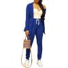 imagePINSV Women Casual Blazer Work Business Open Front Long Sleeve Suit Jacket3369 Blue