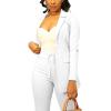 imagePINSV Women Casual Blazer Work Business Open Front Long Sleeve Suit Jacket3369 White