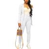 imagePINSV Women Casual Blazer Work Business Open Front Long Sleeve Suit Jacket3369 White