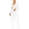 imagePINSV Women Casual Blazer Work Business Open Front Long Sleeve Suit Jacket3369 White