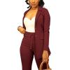 imagePINSV Women Casual Blazer Work Business Open Front Long Sleeve Suit JacketFwine Red