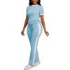imagePINSV Womens 2 Piece Outfits Short Sleeve Tops Sweatpants Colorblock Bodycon Lounge Sets Tracksuits Light Blue M