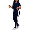 imagePINSV Womens 2 Piece Outfits Short Sleeve Tops Sweatpants Colorblock Bodycon Lounge Sets Tracksuits Navy Blue XL
