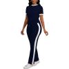 imagePINSV Womens 2 Piece Outfits Short Sleeve Tops Sweatpants Colorblock Bodycon Lounge Sets Tracksuits Navy Blue XL