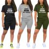 imagePINSV Womens 2 Piece Outfits Summer Printing Bodycon Short Pants Workout Sets Letter Black XL