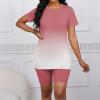 imagePINSV Womens 2 Piece Outfits Summer Printing Bodycon Short Pants Workout Sets Pink Gradient XL