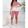 imagePINSV Womens 2 Piece Outfits Summer Printing Bodycon Short Pants Workout Sets Pink Gradient XL