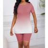 imagePINSV Womens 2 Piece Outfits Summer Printing Bodycon Short Pants Workout Sets Pink Gradient XL
