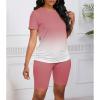 imagePINSV Womens 2 Piece Outfits Summer Printing Bodycon Short Pants Workout Sets Pink Gradient XL