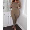 imageWomens 2 Piece Outfits Track Suits Long Sleeve Top Jogger Legging Pants Workout Sets for womenKhaki