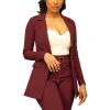 imagePINSV Women Casual Blazer Work Business Open Front Long Sleeve Suit JacketFwine Red