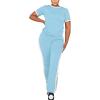imagePINSV Womens 2 Piece Outfits Short Sleeve Tops Sweatpants Colorblock Bodycon Lounge Sets Tracksuits Light Blue M