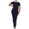 imagePINSV Womens 2 Piece Outfits Short Sleeve Tops Sweatpants Colorblock Bodycon Lounge Sets Tracksuits Navy Blue XL