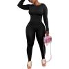 imageWomens 2 Piece Outfits Track Suits Long Sleeve Top Jogger Legging Pants Workout Sets for womenBlack