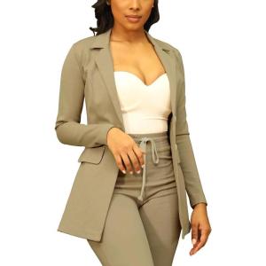 imagePINSV Women Casual Blazer Work Business Open Front Long Sleeve Suit JacketGbrown