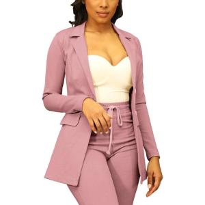 imagePINSV Women Casual Blazer Work Business Open Front Long Sleeve Suit JacketHpink