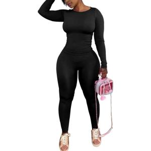 imageWomens 2 Piece Outfits Track Suits Long Sleeve Top Jogger Legging Pants Workout Sets for womenBlack