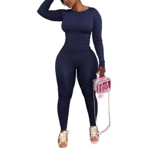 imageWomens 2 Piece Outfits Track Suits Long Sleeve Top Jogger Legging Pants Workout Sets for womenBlue