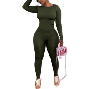 imageWomens 2 Piece Outfits Track Suits Long Sleeve Top Jogger Legging Pants Workout Sets for womenGreen