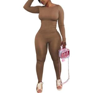 imageWomens 2 Piece Outfits Track Suits Long Sleeve Top Jogger Legging Pants Workout Sets for womenKhaki